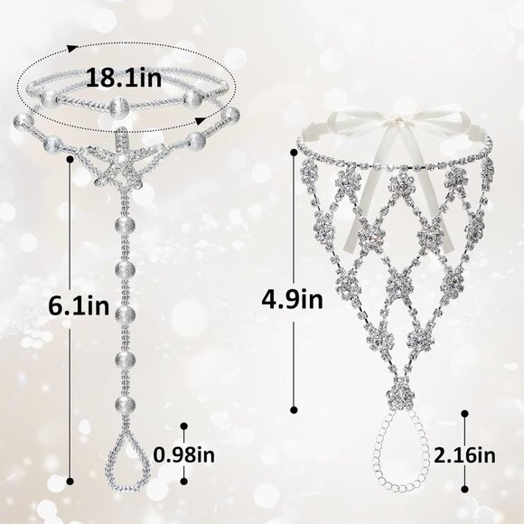 Barefoot Sandals Starfish Rhinestones Bead Chain Adjustable for Beach Parties - Picture 5 of 7